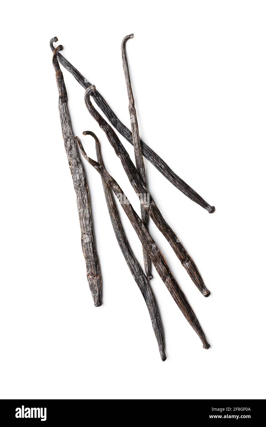 Vanilleschoten. Sticks aus Vanille isoliert auf weißem Hintergrund. Stockfoto
