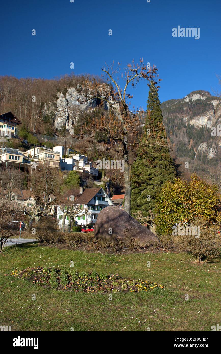 Naturkulisse aus einem Park in Weesen in der Schweiz 21.2.2021 Stockfoto