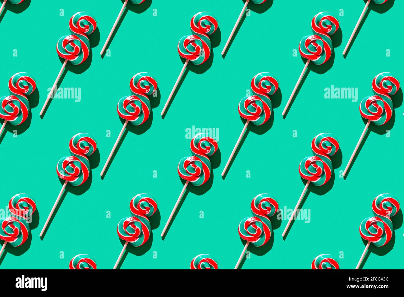 Lollipop süßes Karamell-Bonbon-Muster, Draufsicht. Stockfoto