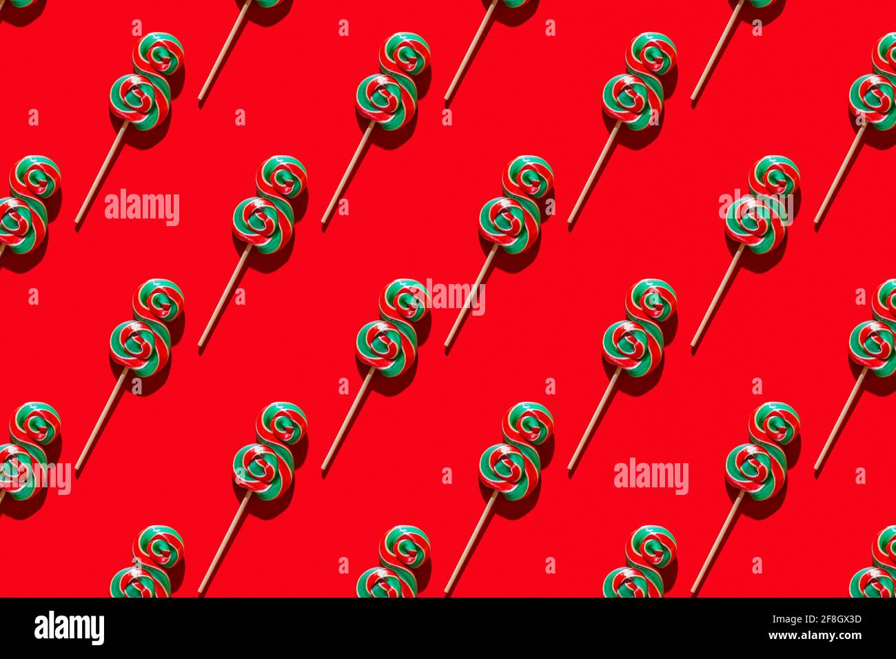Lollipop süßes Karamell-Bonbon-Muster, Draufsicht. Stockfoto