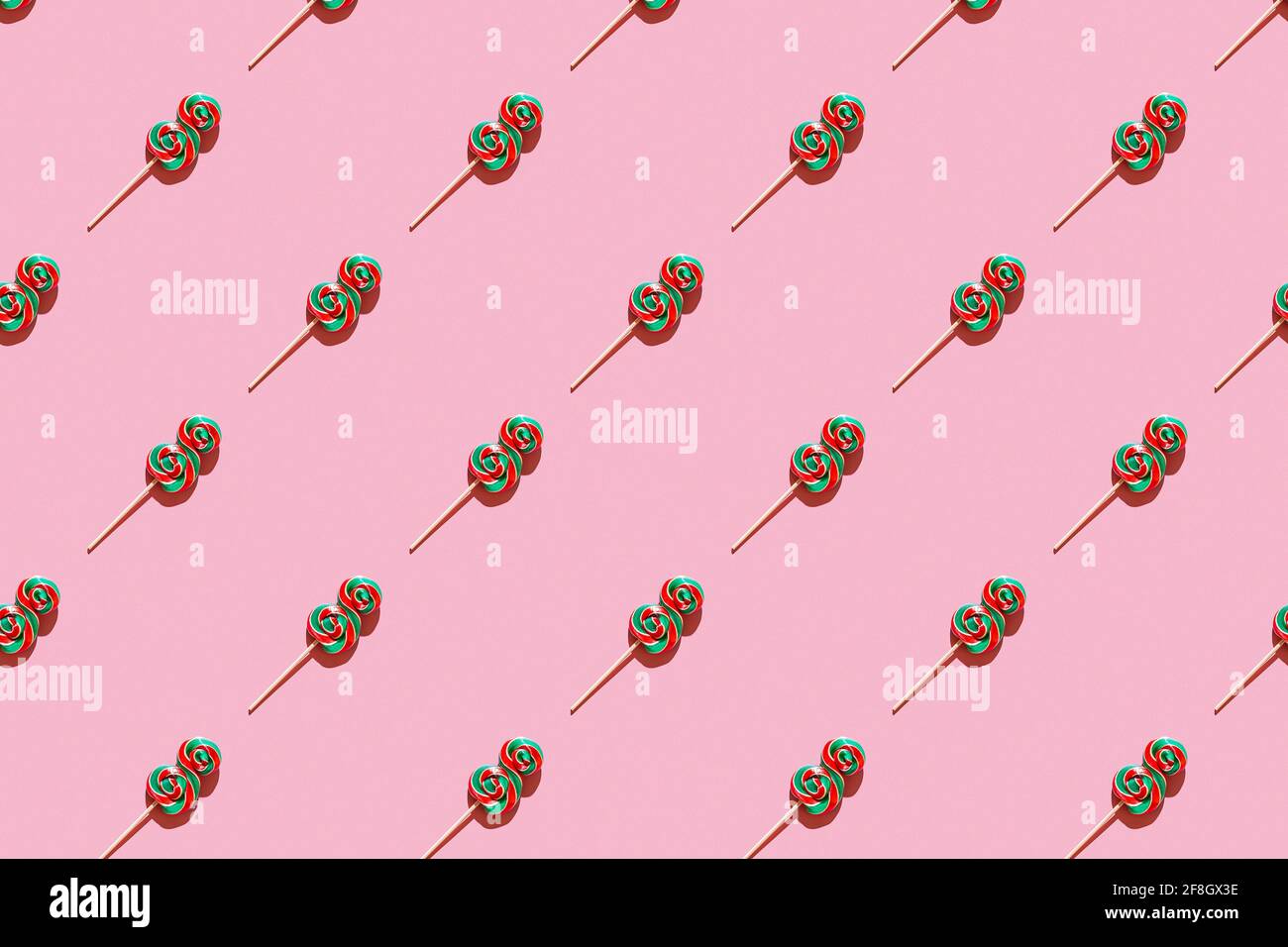 Lollipop süßes Karamell-Bonbon-Muster, Draufsicht. Stockfoto