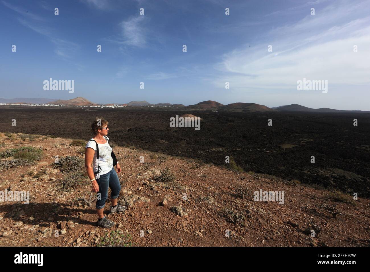 Montana Area Calderata, erloschener Vulkankrater, Timanfaya National Park, Parque Nacional de Timanfaya, Montañas del Fuego, Fire Mountains, Lanzarote, Stockfoto