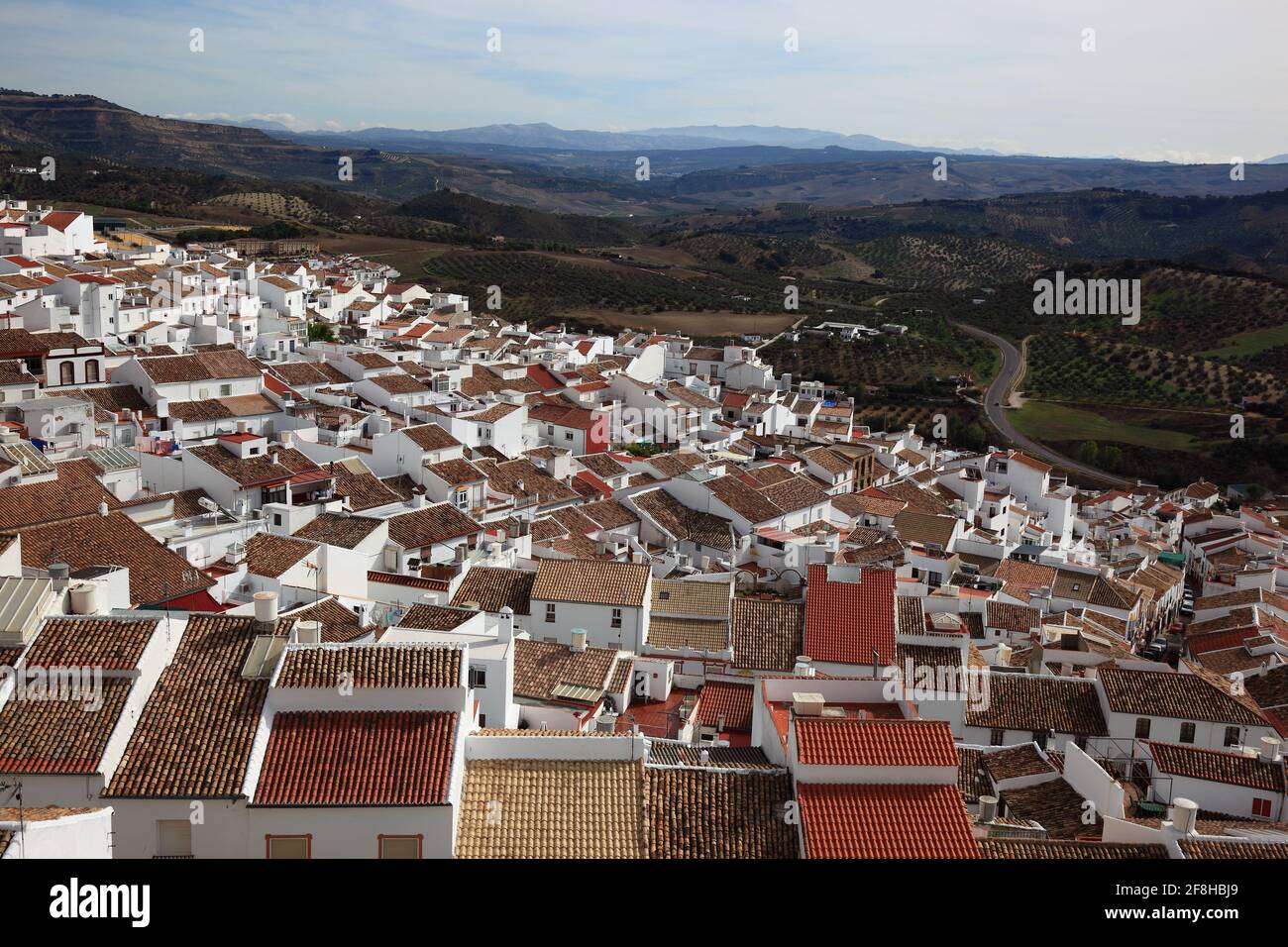Spanien, Andalusien, Olvera Gemeinde in der Provinz Cádáize, an der Ruta de los Pueblos Blancos, Straße zu den Weißen Städten Andalusiens, Übersicht Stockfoto