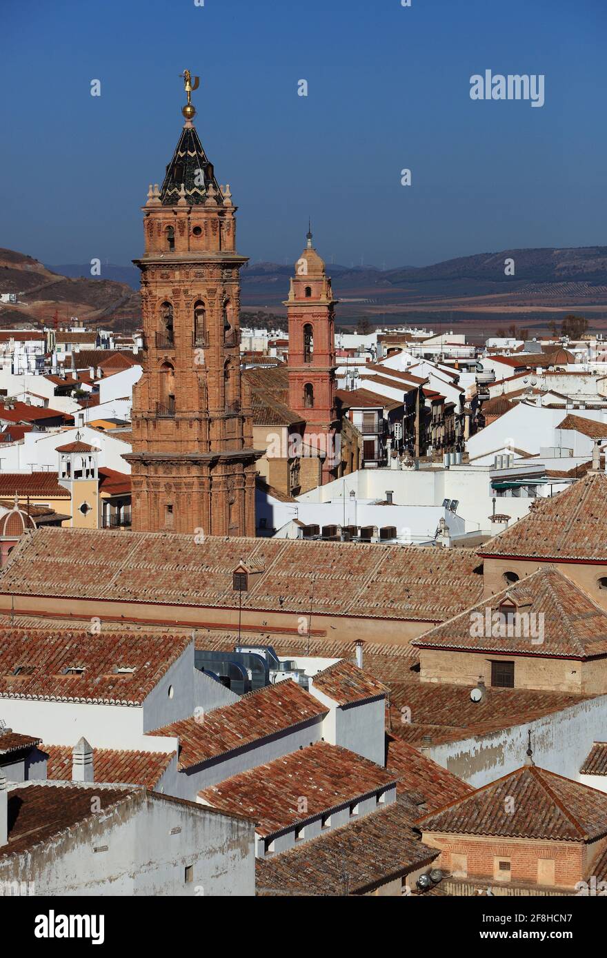 Antequera, Spanien, Andalusien, Blick auf die Altstadt und die Kirche San Sebastian Stockfoto Antequera, Spanien, Andalusien, Blick auf die Altstadt und die Kirche San Sebastian Stockfoto