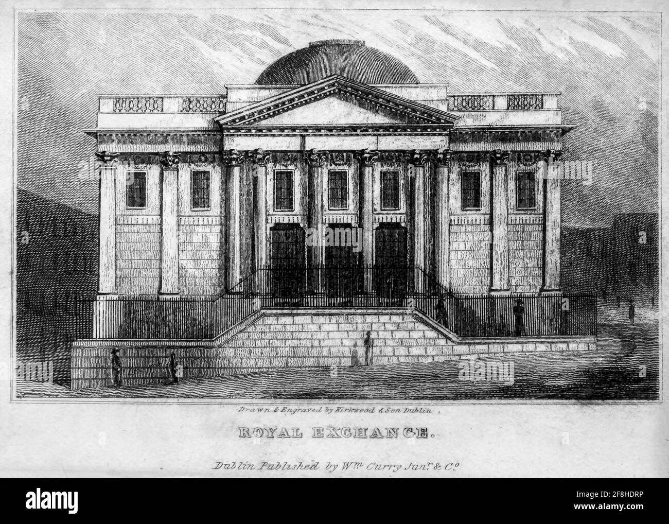 Front Elevation Royal Exchange, Dublin aus dem Reiseführer "das neue Bild von Dublin: Oder Stranger's Guide durch die irische Metropole, mit einer Beschreibung aller öffentlichen und privaten Gebäude erwähnenswert" von Hardy, Philip Dixon, 1794-1875. Veröffentlicht 1831 in Dublin von W. Curry. Stockfoto