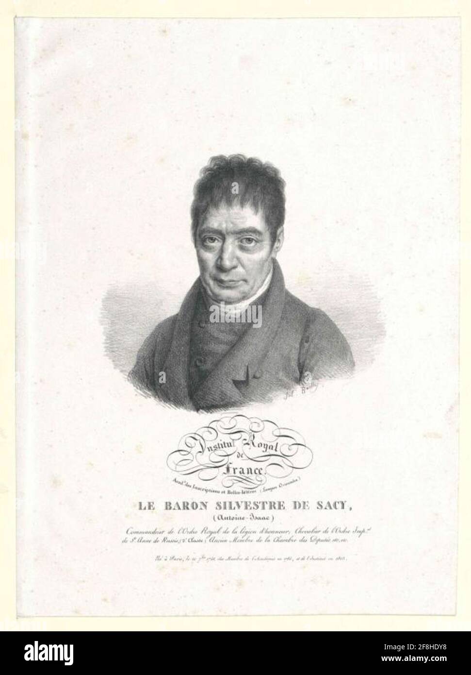 Sacy, Antoine-Isaac Baron Silvestre. Stockfoto