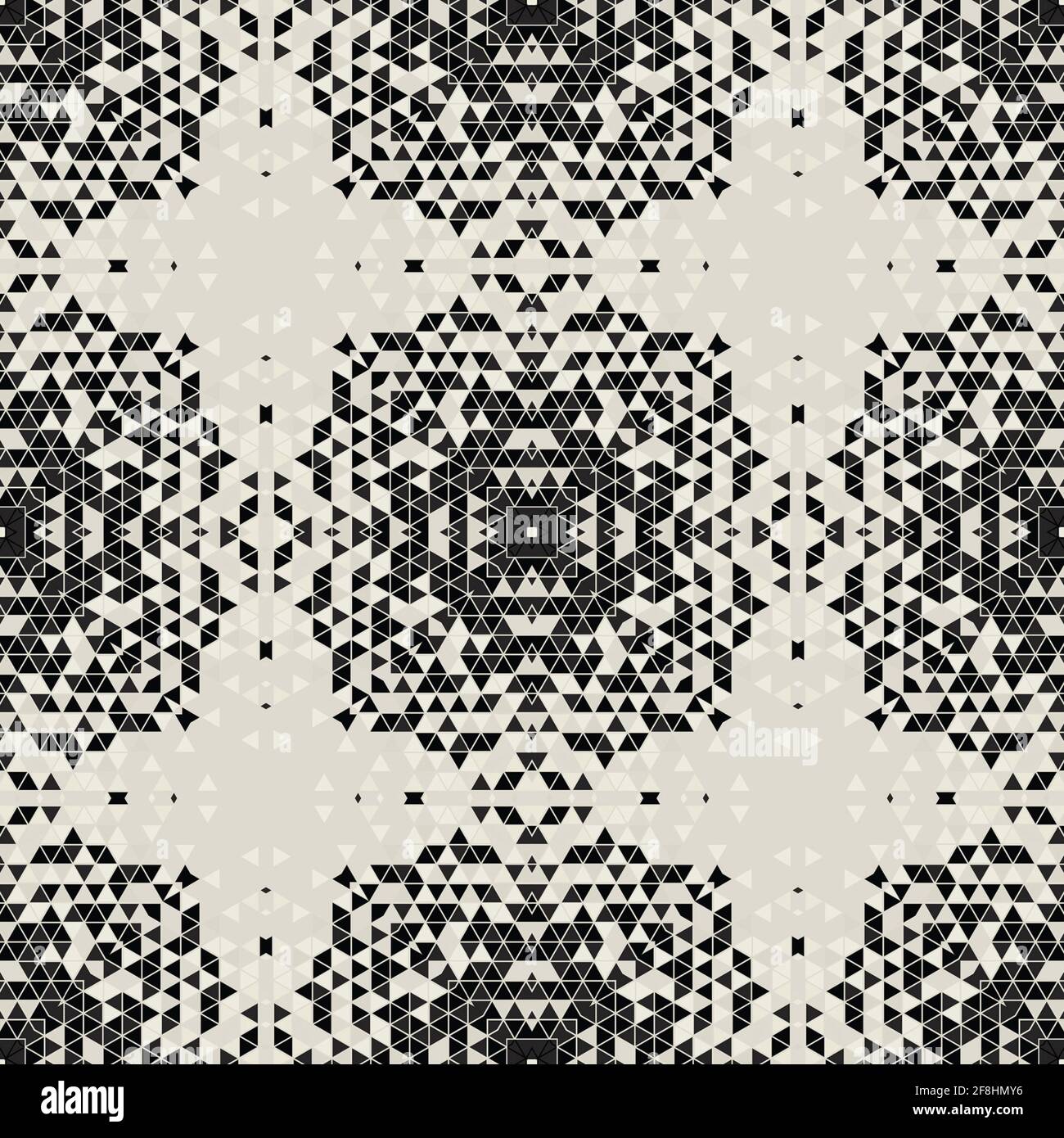 Moderne einfache geometrische nahtlose Muster Hintergrund mit Dreiecken Formen - schwarz, weiß. Abstrakte und elegante Mode-Design-Textur für Druck Stockfoto