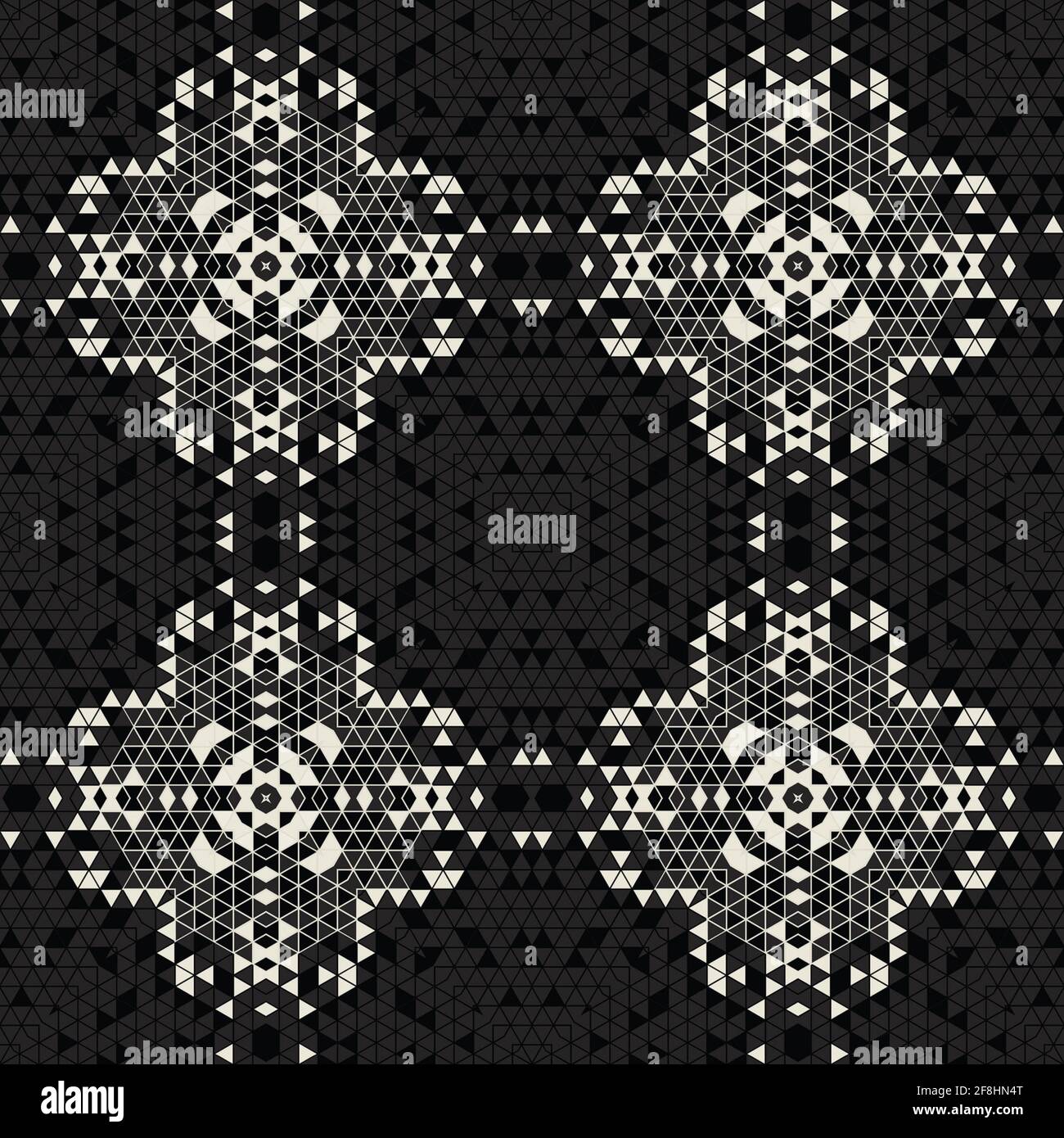 Moderne einfache geometrische nahtlose Muster Hintergrund mit Dreiecken Formen - schwarz, weiß. Abstrakte und elegante Mode-Design-Textur für Druck Stockfoto