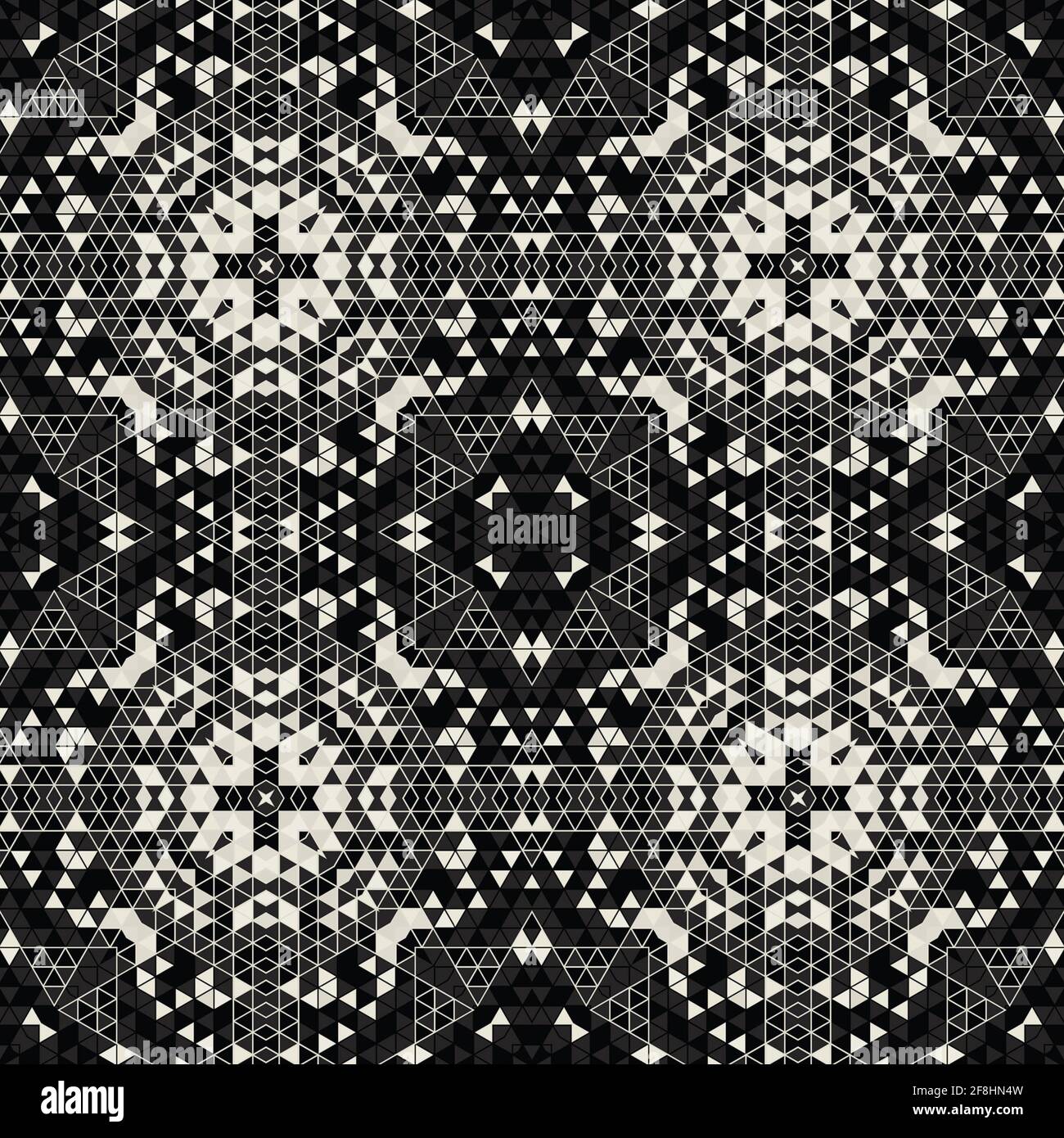 Moderne einfache geometrische nahtlose Muster Hintergrund mit Dreiecken Formen - schwarz, weiß. Abstrakte und elegante Mode-Design-Textur für Druck Stockfoto