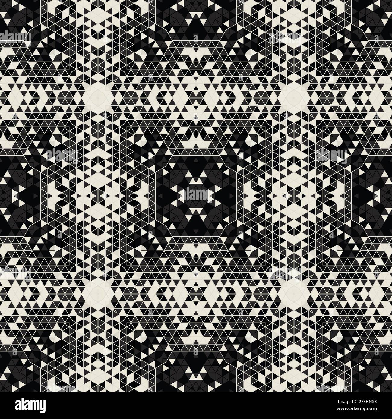 Moderne einfache geometrische nahtlose Muster Hintergrund mit Dreiecken Formen - schwarz, weiß. Abstrakte und elegante Mode-Design-Textur für Druck Stockfoto