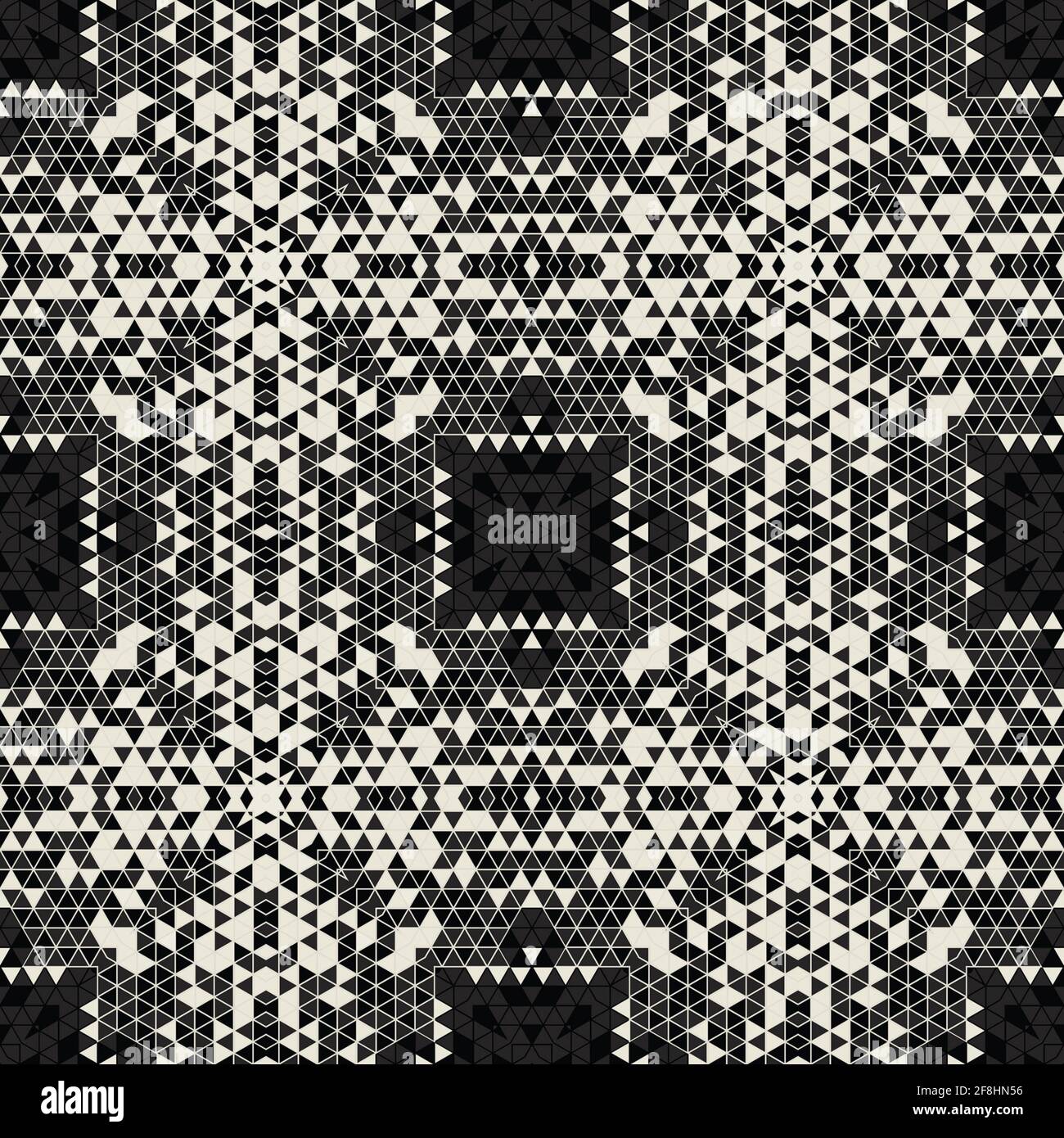 Moderne einfache geometrische nahtlose Muster Hintergrund mit Dreiecken Formen - schwarz, weiß. Abstrakte und elegante Mode-Design-Textur für Druck Stockfoto