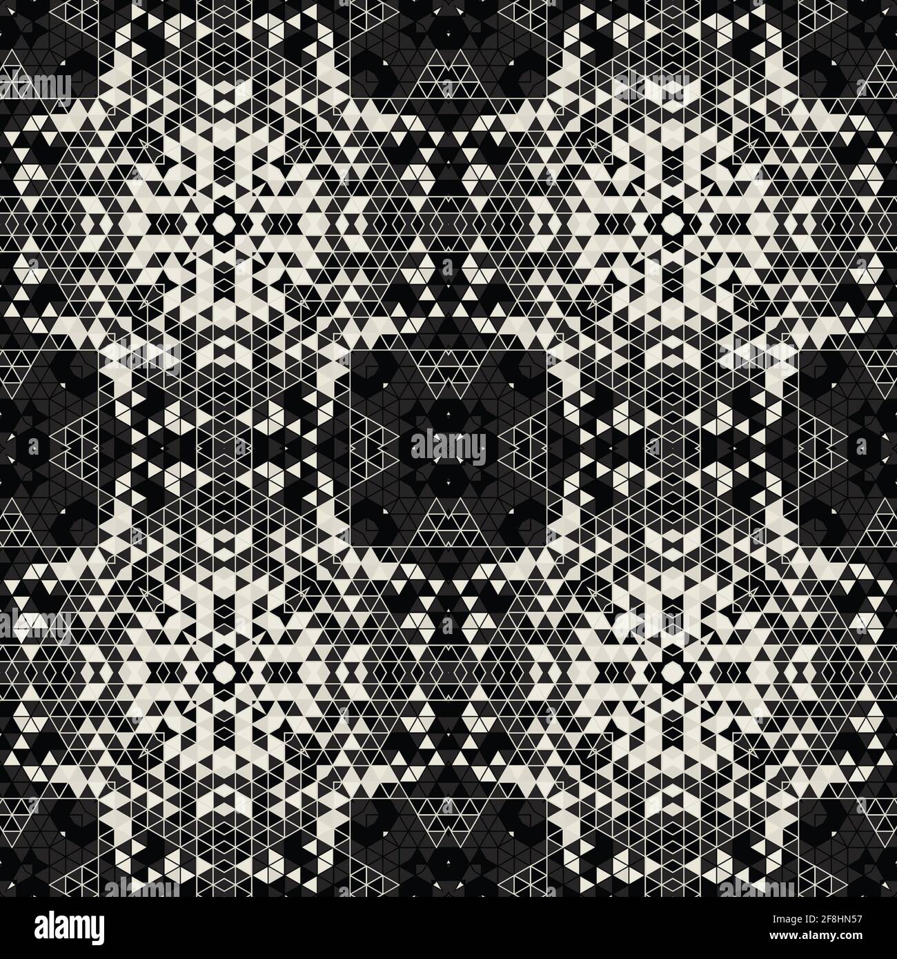 Moderne einfache geometrische nahtlose Muster Hintergrund mit Dreiecken Formen - schwarz, weiß. Abstrakte und elegante Mode-Design-Textur für Druck Stockfoto