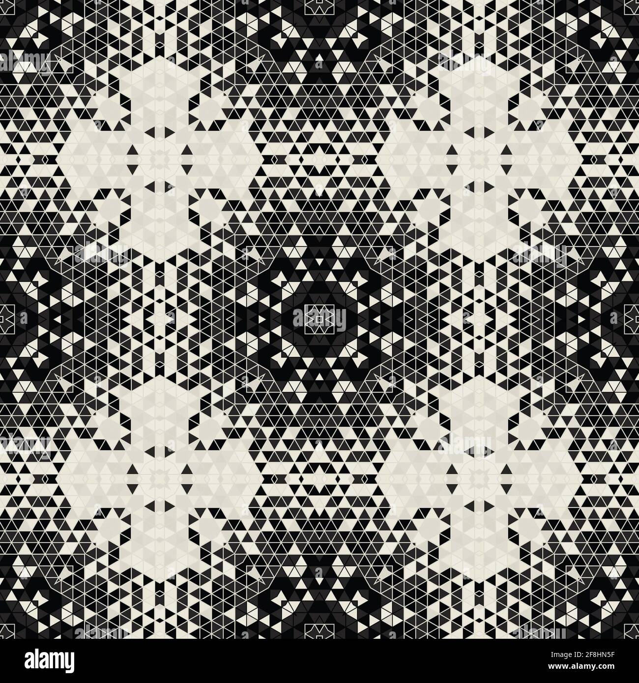 Moderne einfache geometrische nahtlose Muster Hintergrund mit Dreiecken Formen - schwarz, weiß. Abstrakte und elegante Mode-Design-Textur für Druck Stockfoto