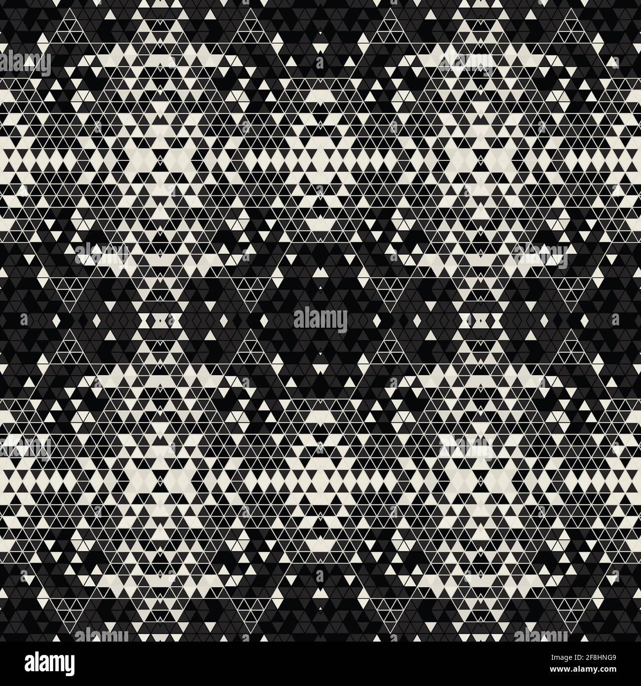 Moderne einfache geometrische nahtlose Muster Hintergrund mit Dreiecken Formen - schwarz, weiß. Abstrakte und elegante Mode-Design-Textur für Druck Stockfoto