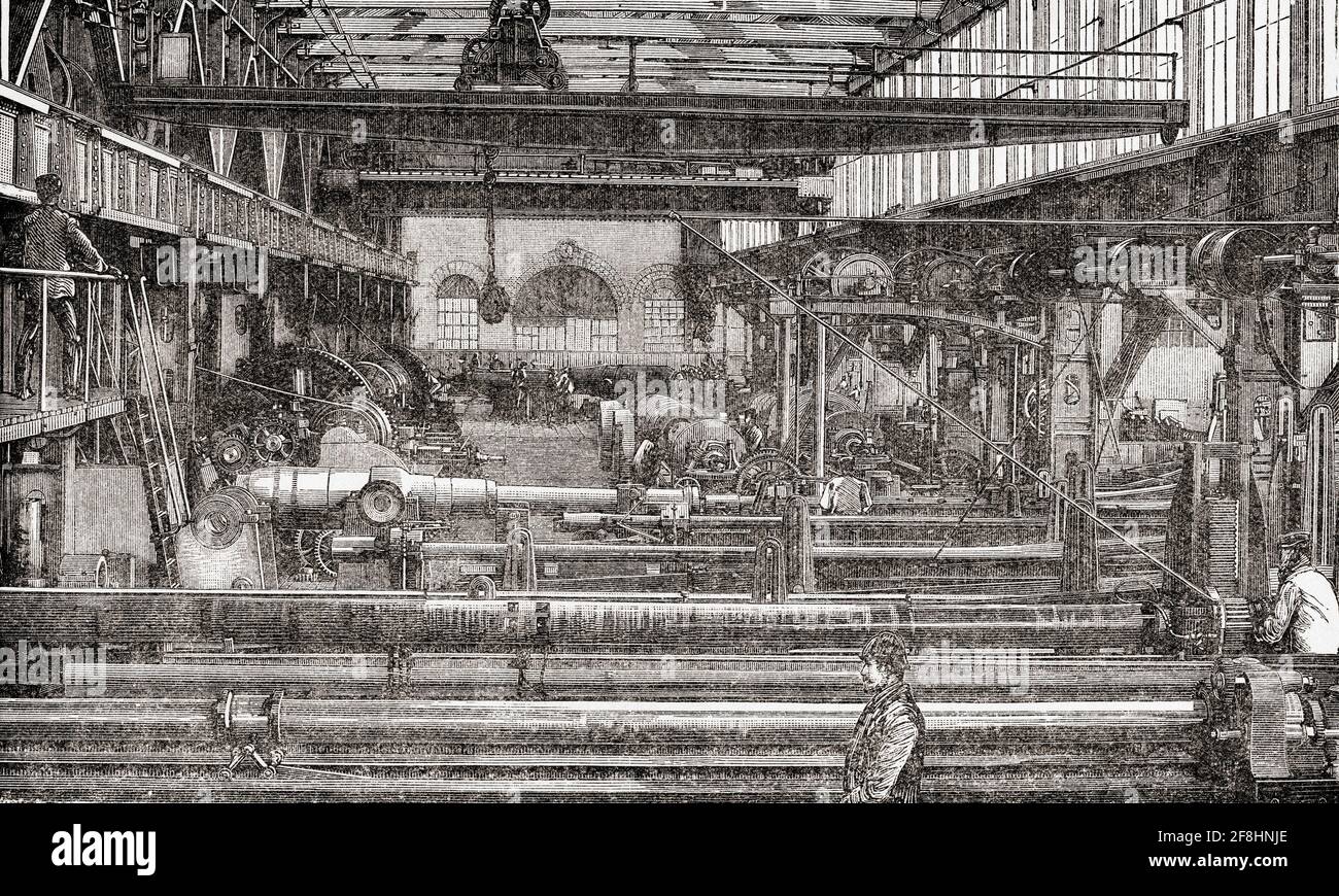 The Armstrong Gun Factory, Elswick, Newcastle on Tyne, England. Bohrerei und Dreherei. Von Great Engineers, veröffentlicht um 1890 Stockfoto