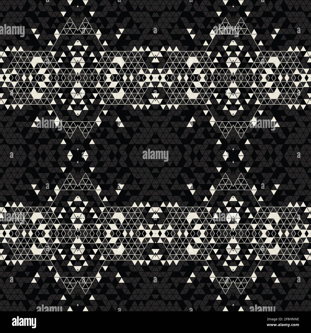 Moderne einfache geometrische nahtlose Muster Hintergrund mit Dreiecken Formen - schwarz, weiß. Abstrakte und elegante Mode-Design-Textur für Druck Stockfoto