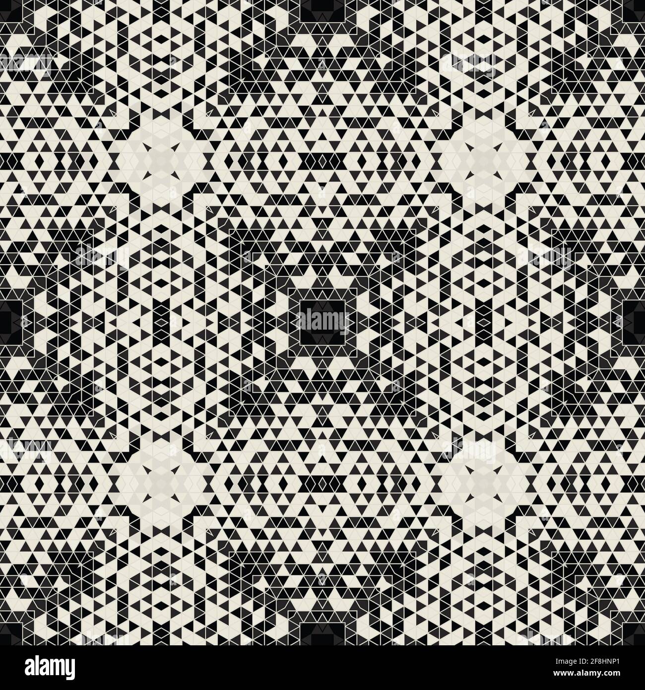 Moderne einfache geometrische nahtlose Muster Hintergrund mit Dreiecken Formen - schwarz, weiß. Abstrakte und elegante Mode-Design-Textur für Druck Stockfoto