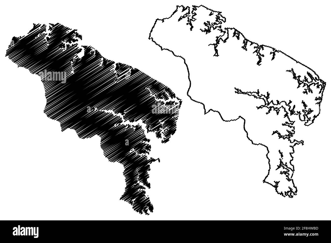 Northumberland County, Commonwealth of Virginia (US-County, Vereinigte Staaten von Amerika, USA, USA, USA) Kartenvektordarstellung, Scribble-Skizze Northu Stock Vektor