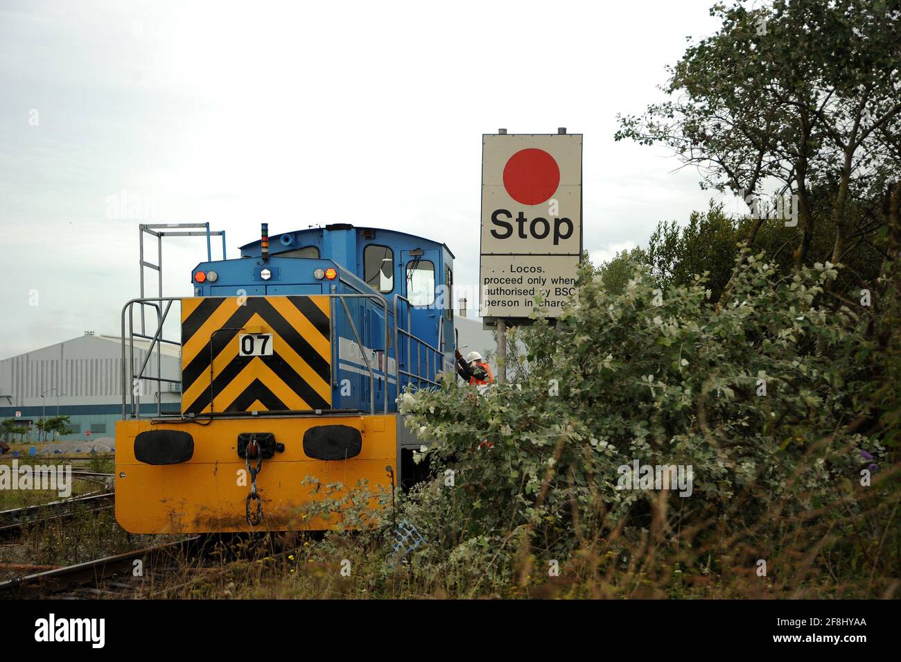 Tata Steel Lokomotive Nr. 7 im Port Talbot Stahlwerk. Stockfoto