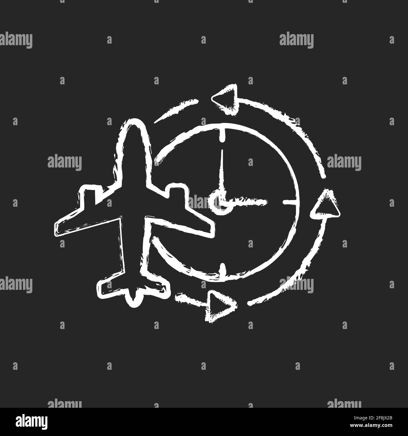 Weißes Jetlag-Kreidesymbol auf schwarzem Hintergrund Stock Vektor