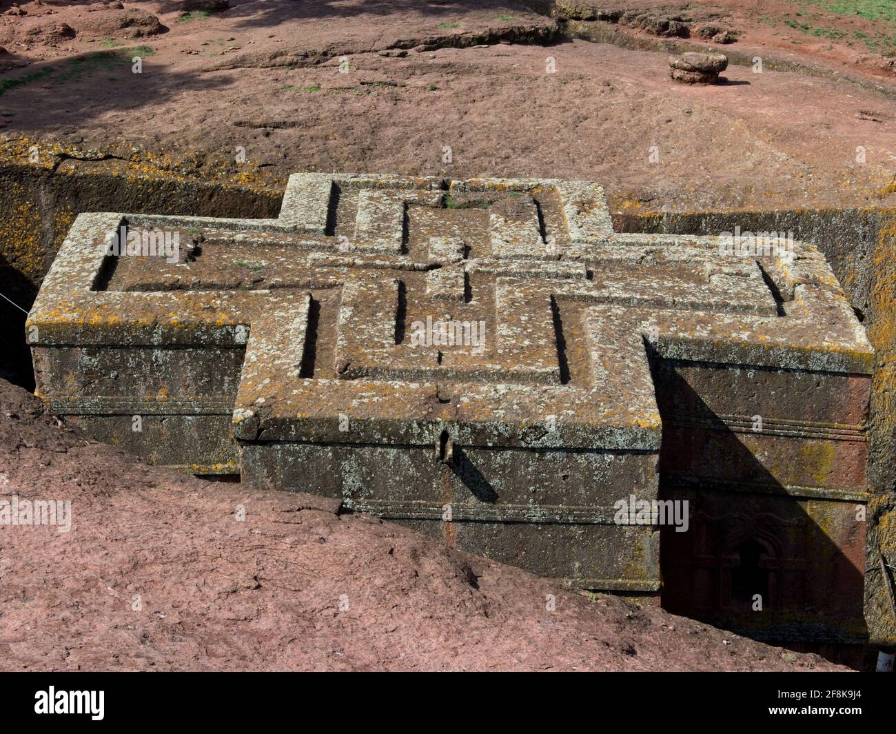 Unterirdisches, in Fels gehautes Kirchenkreuz in Lalibela, Äthiopien. Stockfoto