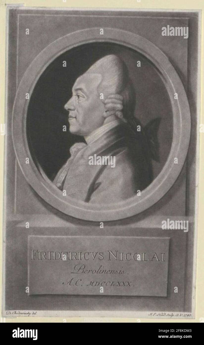 Nicolai, Friedrich Schabblatt von Johann Elias Haid nach Zeichnung von Daniel Chodowiecki. Stockfoto