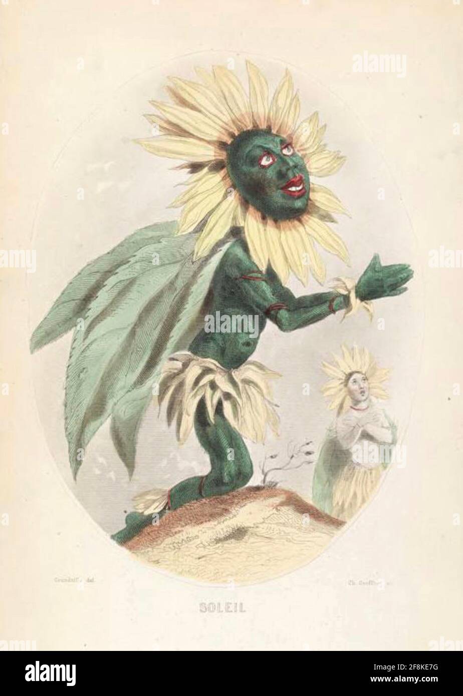 J J Grandville Kunstwerk mit dem Titel Sonnenblume. Stockfoto