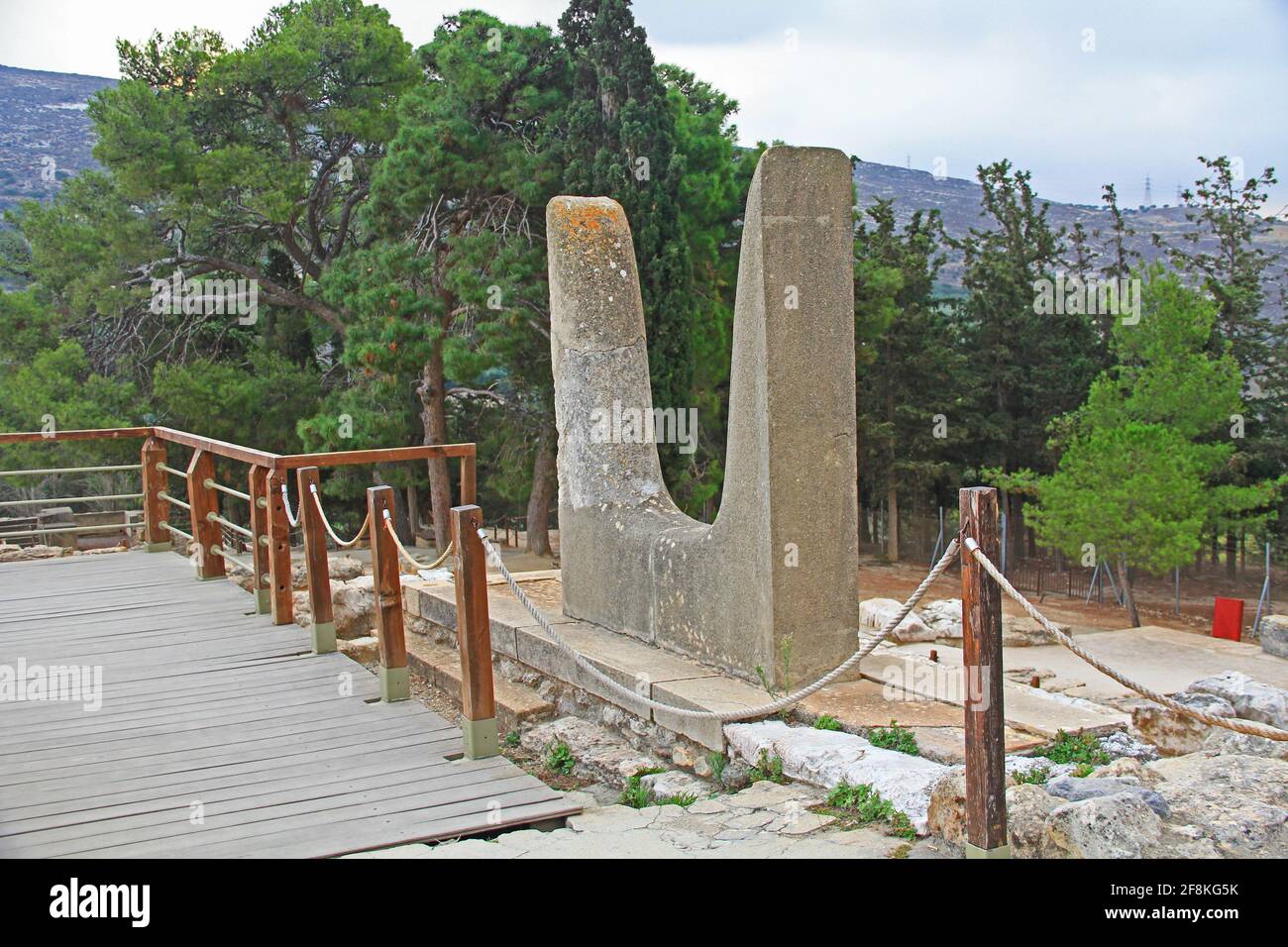 Stierhörner im Palast von Knossos auf Kreta, Griechenland Stockfoto