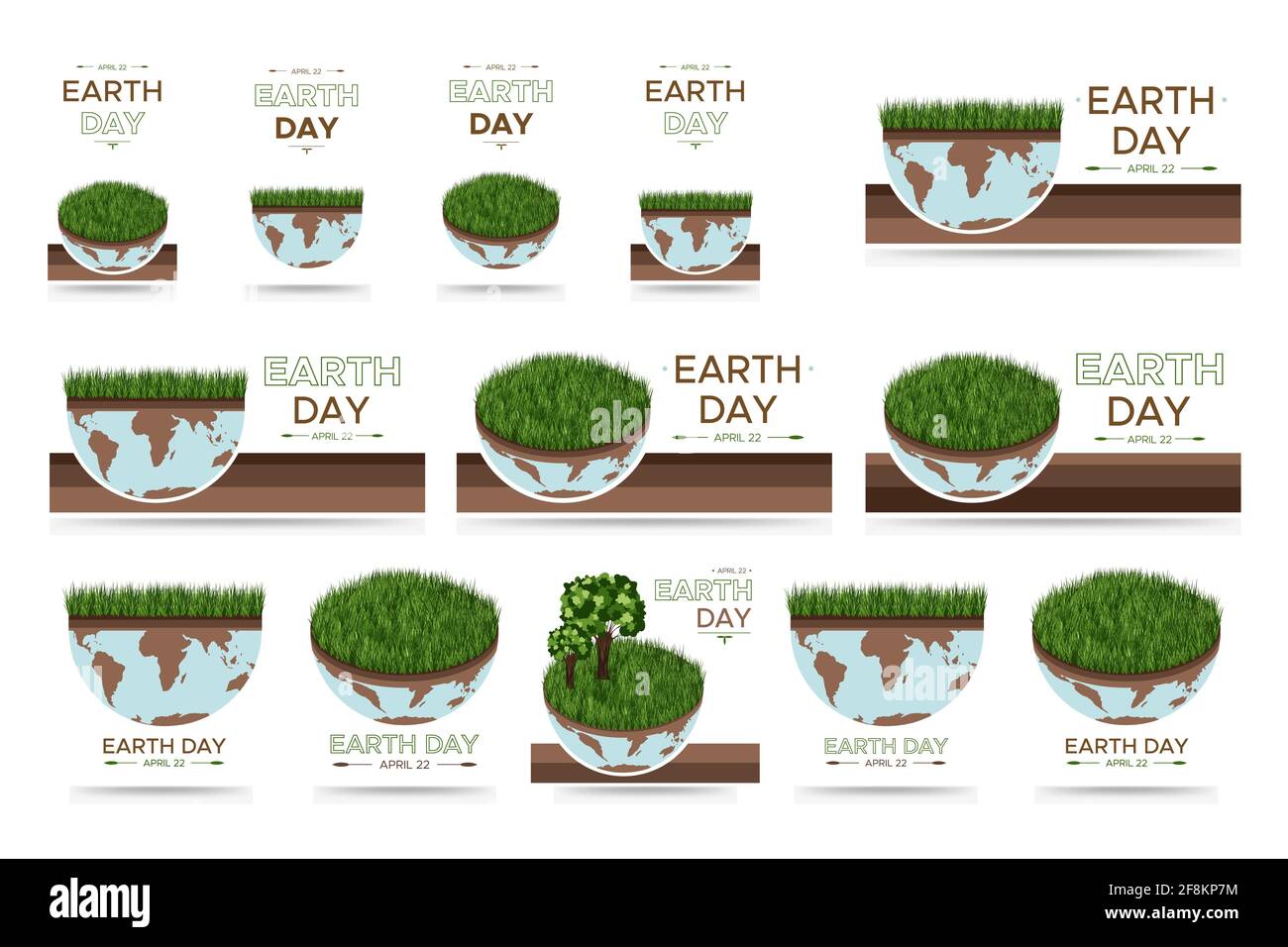 Happy Earth Day - große Reihe von Vektor-Öko-Illustrationen eines Umweltkonzepts, um die Welt zu retten. Konzept Vision zum Thema der Rettung des Planeten. Stock Vektor