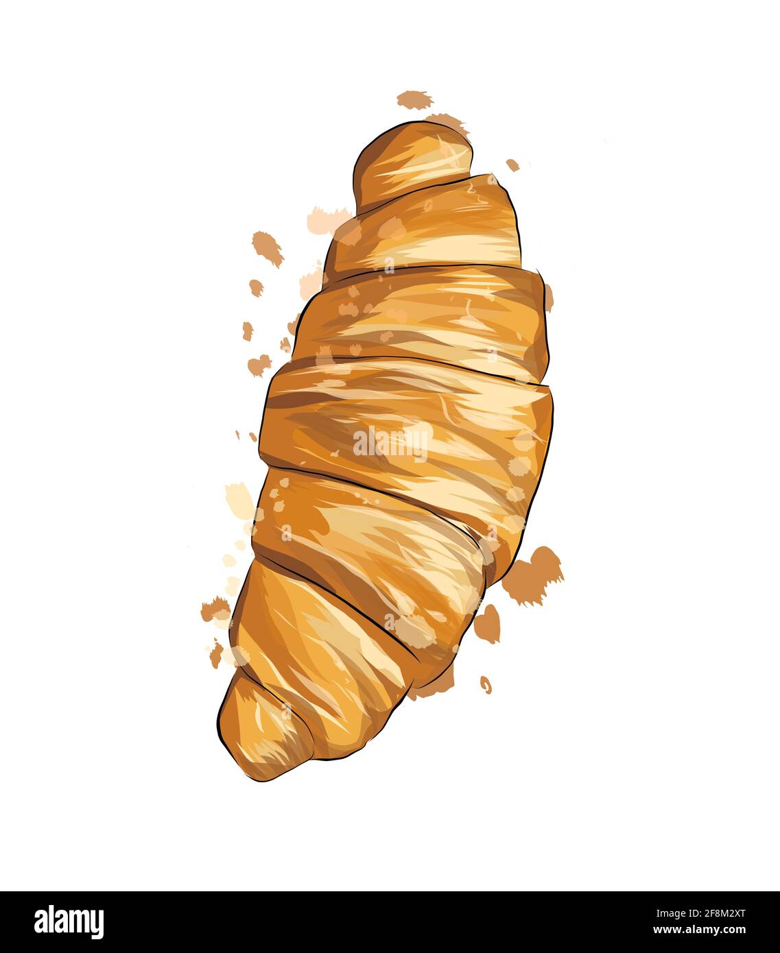Croissant aus einem Spritzer Aquarell, farbige Zeichnung, realistisch. Vektordarstellung von Farben Stock Vektor