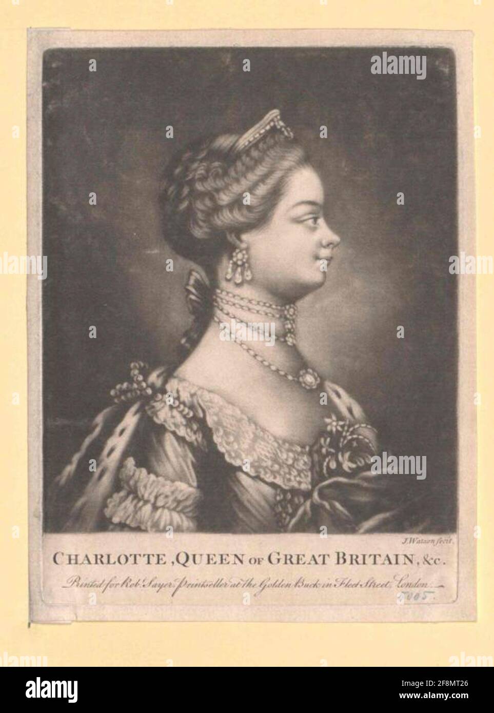 Sophie Charlotte, Prinzessin von Mecklenburg-Strelitz Schabküngerist: Watson, James (1740) Verlag: Sayer, Robertdatierung: 1765/1780 Verlag: London Stockfoto
