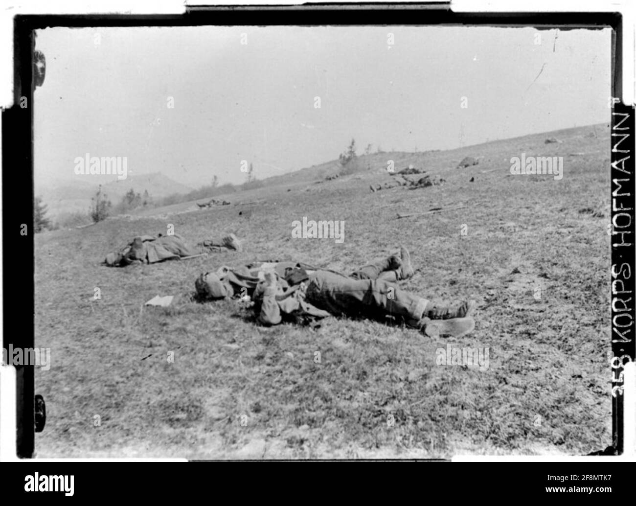 Gefallene Soldaten in der Nähe von Ostry wahrscheinlich in der Umgebung von Tuchla und Plawie, Galizien, Karpaten; Fotograf: Korps Hofmann. Stockfoto
