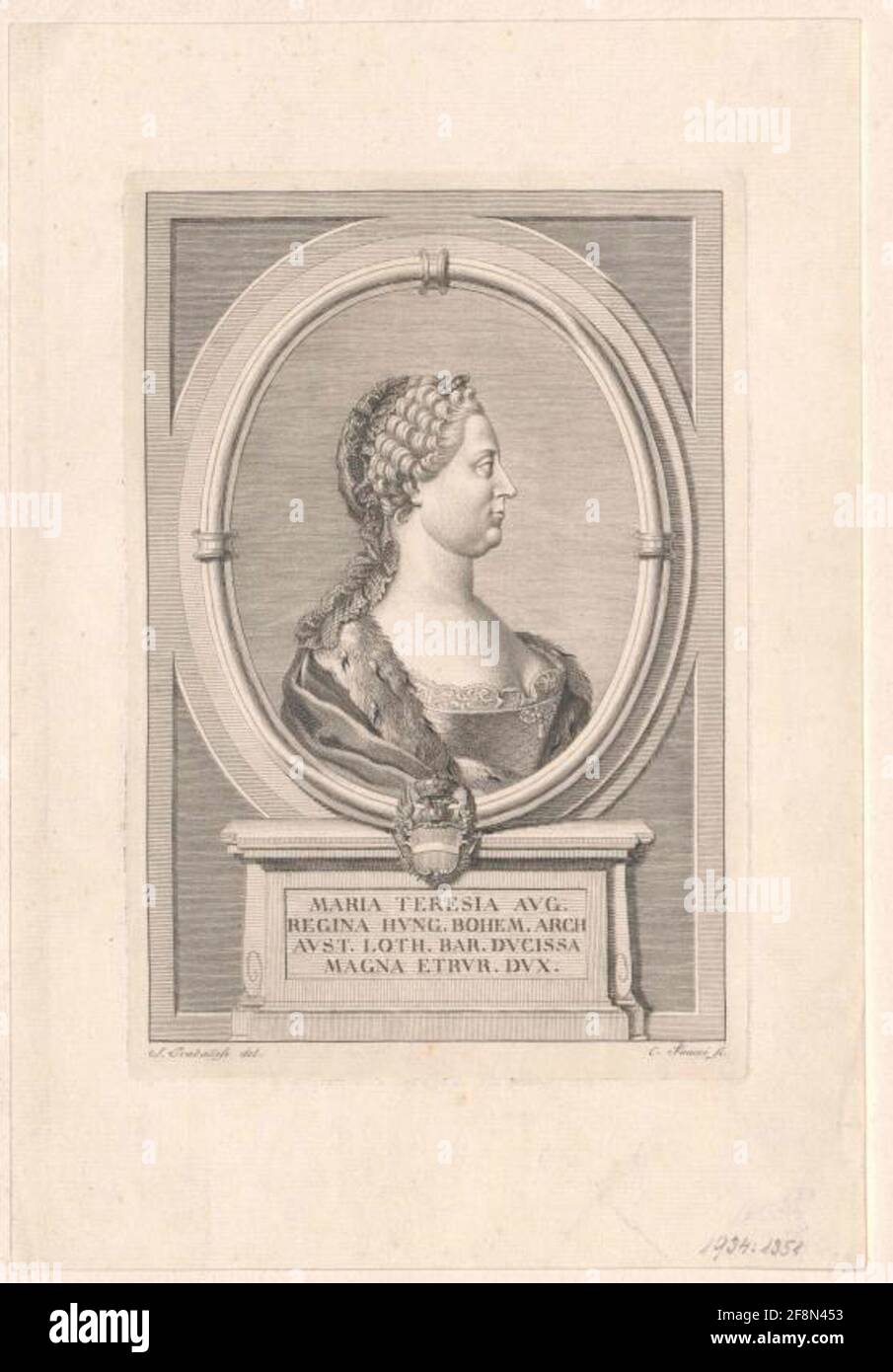 Maria Theresia, römisch-deutsche Kaiserin Kupferstich von Carlo Fauci nach Gemälden von Giuliano Traballesi Stockfoto