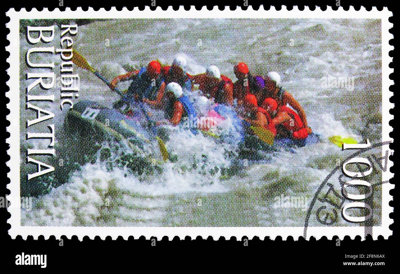 MOSKAU, RUSSLAND - 4. OKTOBER 2019: Briefmarke gedruckt in Cinderellas (Burjatien, Russland) zeigt Sport, Serie, um 1997 Stockfoto