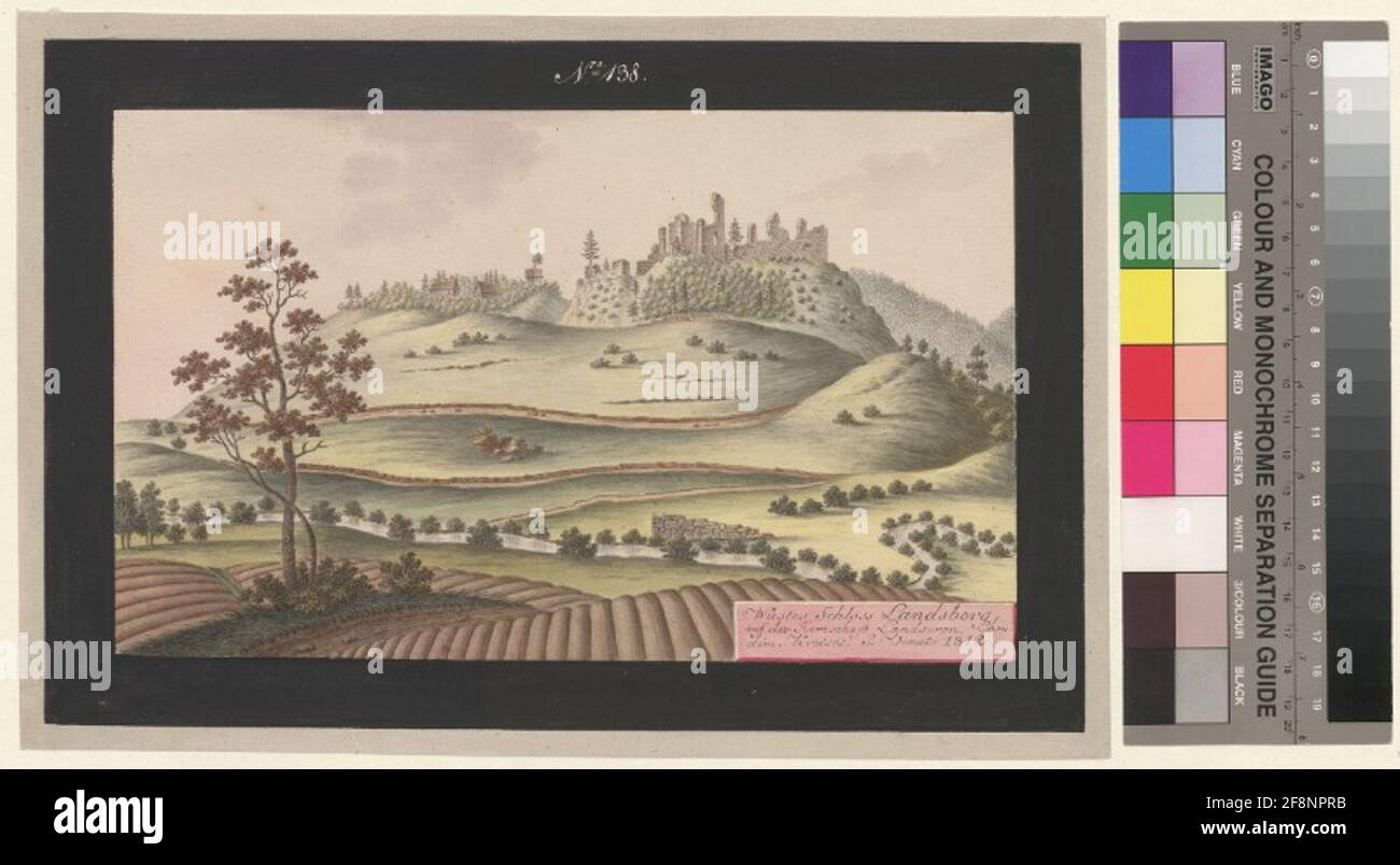 Abfälle Landsberg Schloss auf Regel Landscron, Chrudim. Kreis. J. Venuto 1812. Stockfoto