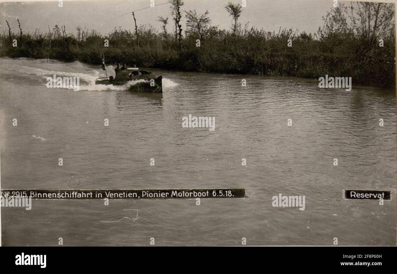Binnenschiff in Venetien, Pionier-Motorboot auf 6.5.1918 Diese Bilder tragen den Hinweis "Reserve" und wurden aufgrund ihres Informationsinhalts nicht für eine Veröffentlichung zur Verfügung gestellt Stockfoto
