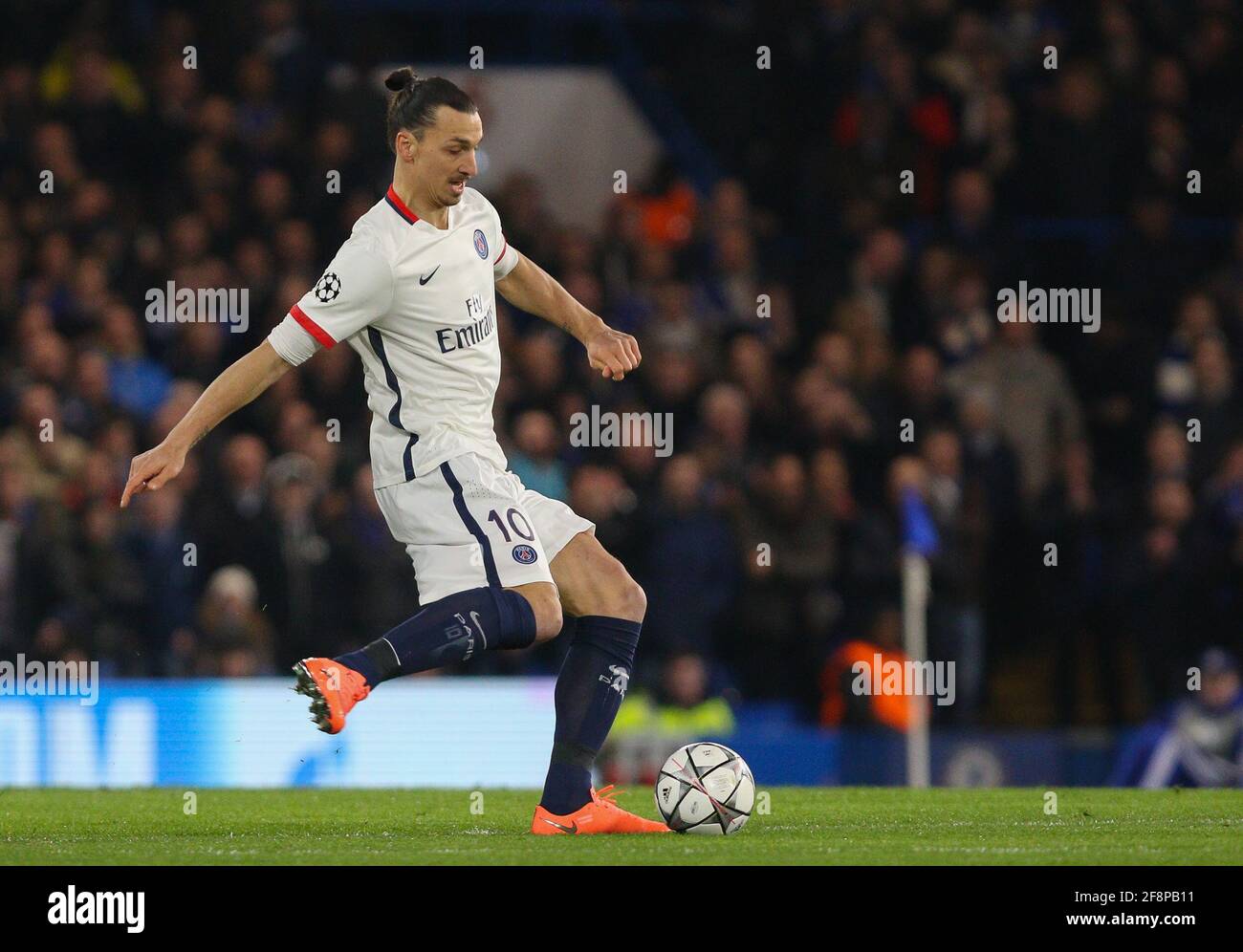 Zlatan Ibrahimovic aus Paris Saint-Germain während des UEFA Champions League-Spiels von 16 zwischen Chelsea und Paris Saint-Germain auf der Stamford Bridge in London. 9. März 2016. Stockfoto