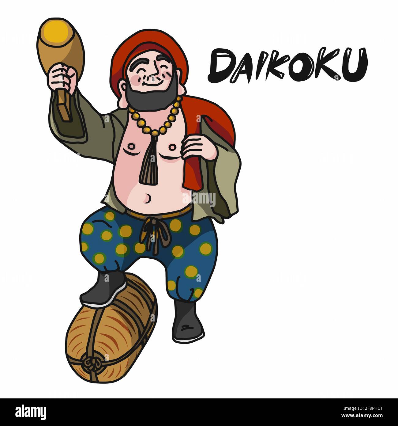 Japanische geldgott Daikoku (Gottes Name) Cartoon-Vektor-Illustration Stock Vektor