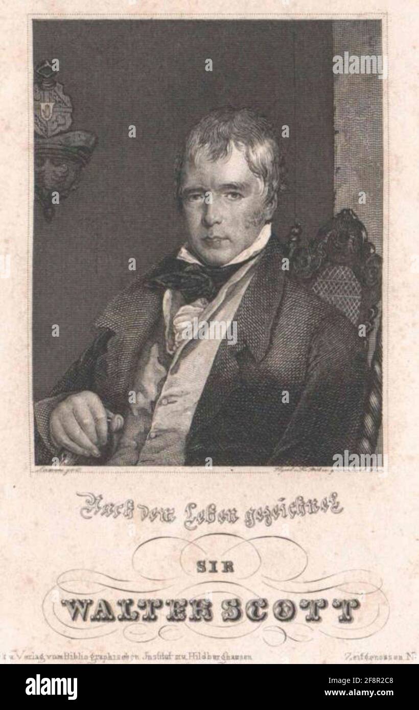 Scott, Sir Walter Zeichner: Laurenz, Johann Daniel (1770) Stecher: Hyrtl, Jakobstecher: Stöber, Franz (1795) Verlag: Bibliographic Institute Dating: 1828/1858 Sport: Hildburghausen Stockfoto