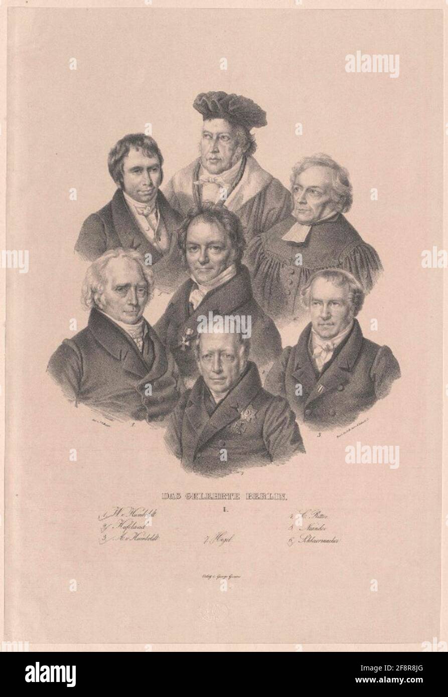 Gruppenbild Sieben Berliner Gelehrte, Tafel I Lithographie: Schoppe, Julius (die Älteren) Verleger: Gropius, Georg Stockfoto