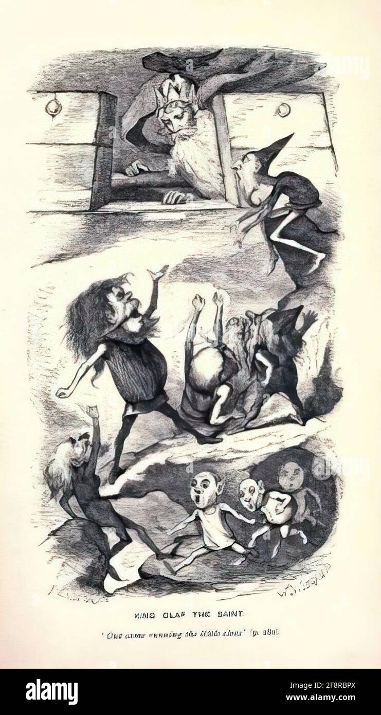 Illustration von König Olaf dem Heiligen, Buch der nordischen Mythologie des 19. Jahrhunderts Stockfoto