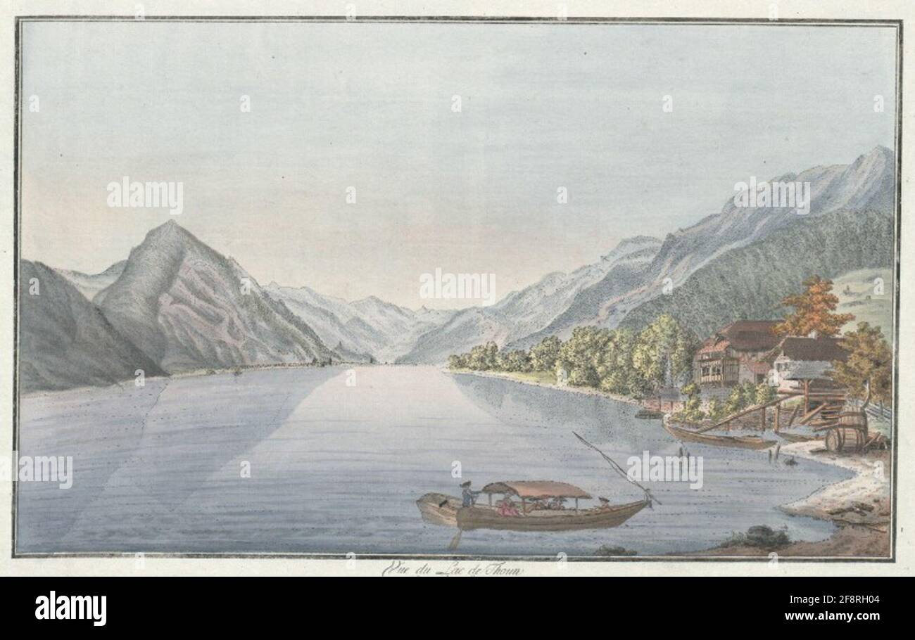 Blick auf den Thoun-See gegen die Levante. Stockfoto