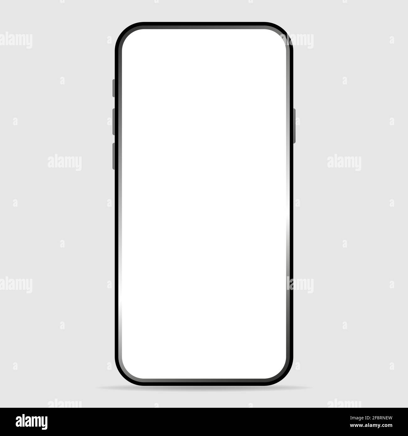 Hochwertiges, realistisches, trendiges Smartphone ohne Rahmen mit weißem Bildschirm. Vector Mockup-Telefon für visuelle ui-App-Demonstration Stock Vektor