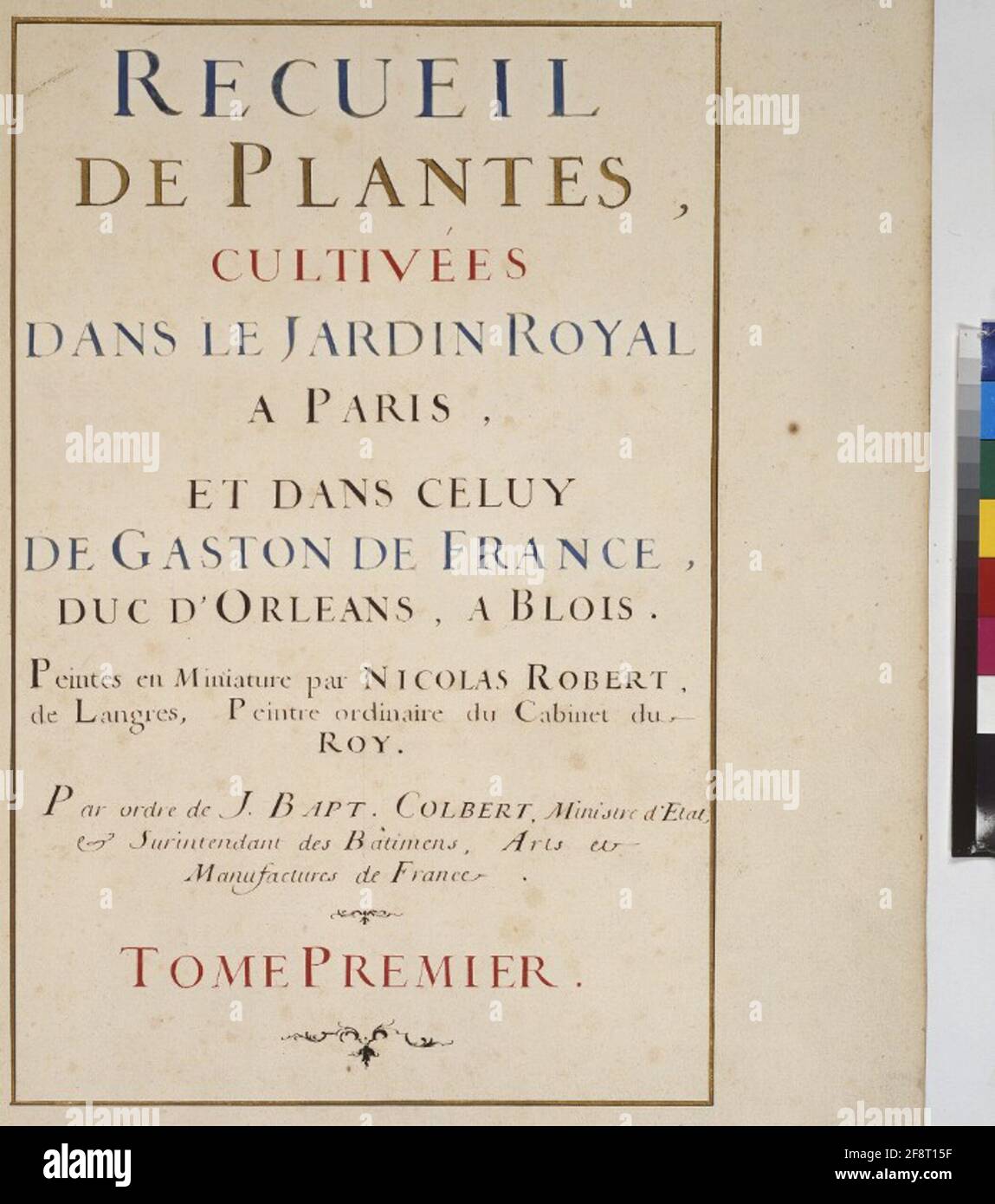 Kabeljau. Min. 53, Vol., 1 fol. IR: Florilegium des Prinzen Eugen von Savoyen: titelseite, Band 1 ganze Seite: titelseite: Text Stockfoto