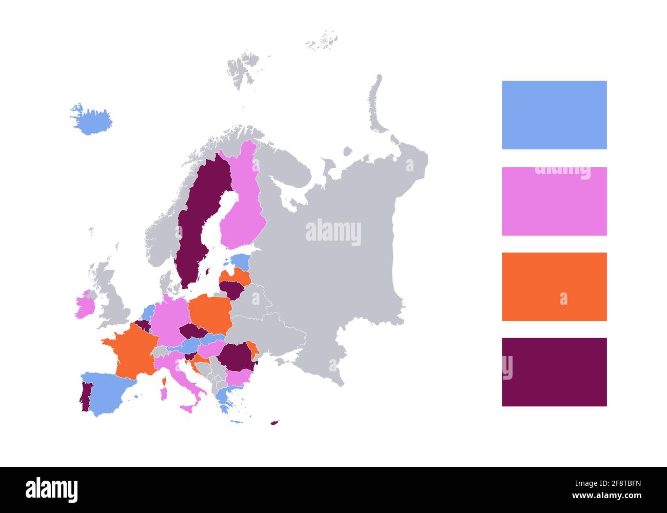 Infografiken der Karte der Europäischen Union, trennt Staaten und Inseln, leer Stockfotografie
