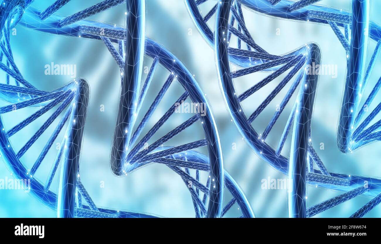 Blaue DNA-Struktur isoliert Hintergrund. 3D-Darstellung Stockfoto