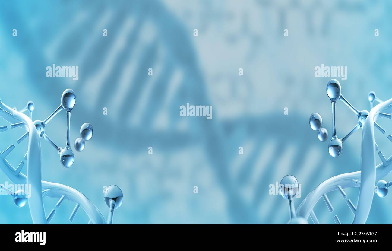 Blaue DNA-Struktur isoliert Hintergrund. 3D-Darstellung Stockfoto