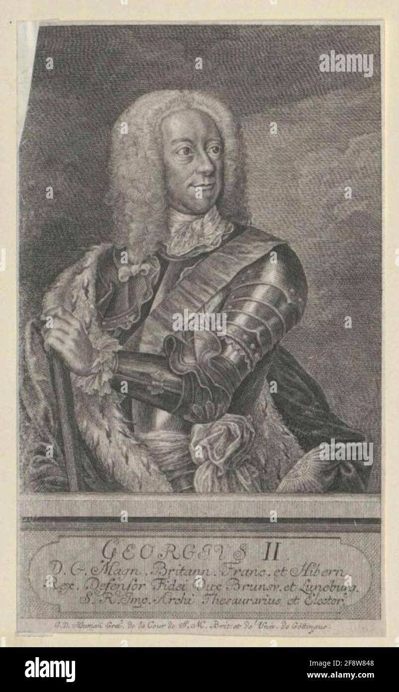 Georg II., König von England Kurfürst von Hannover Stecher: Heumann, Georg Danielverlag: Schmid, Gebr. (Johann Peter u. Johann Wilhelm) Stockfoto