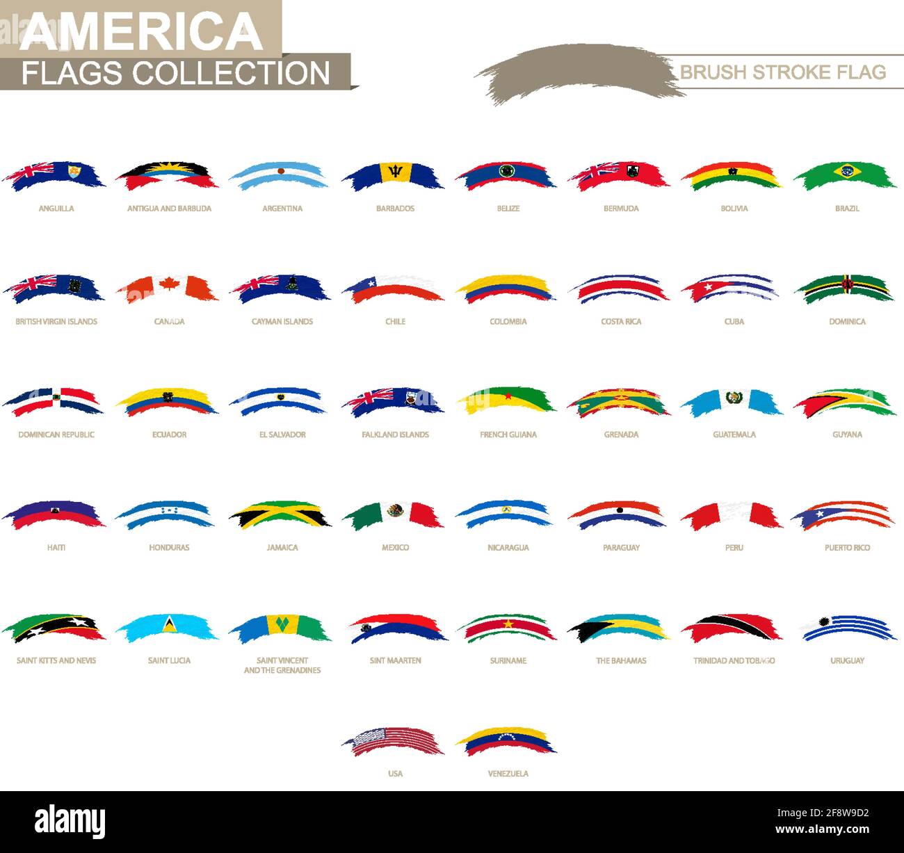 Abgerundeter Grunge-Pinselstrich mit amerikanischen Flaggen. Satz von Vektor-Flags. Stock Vektor