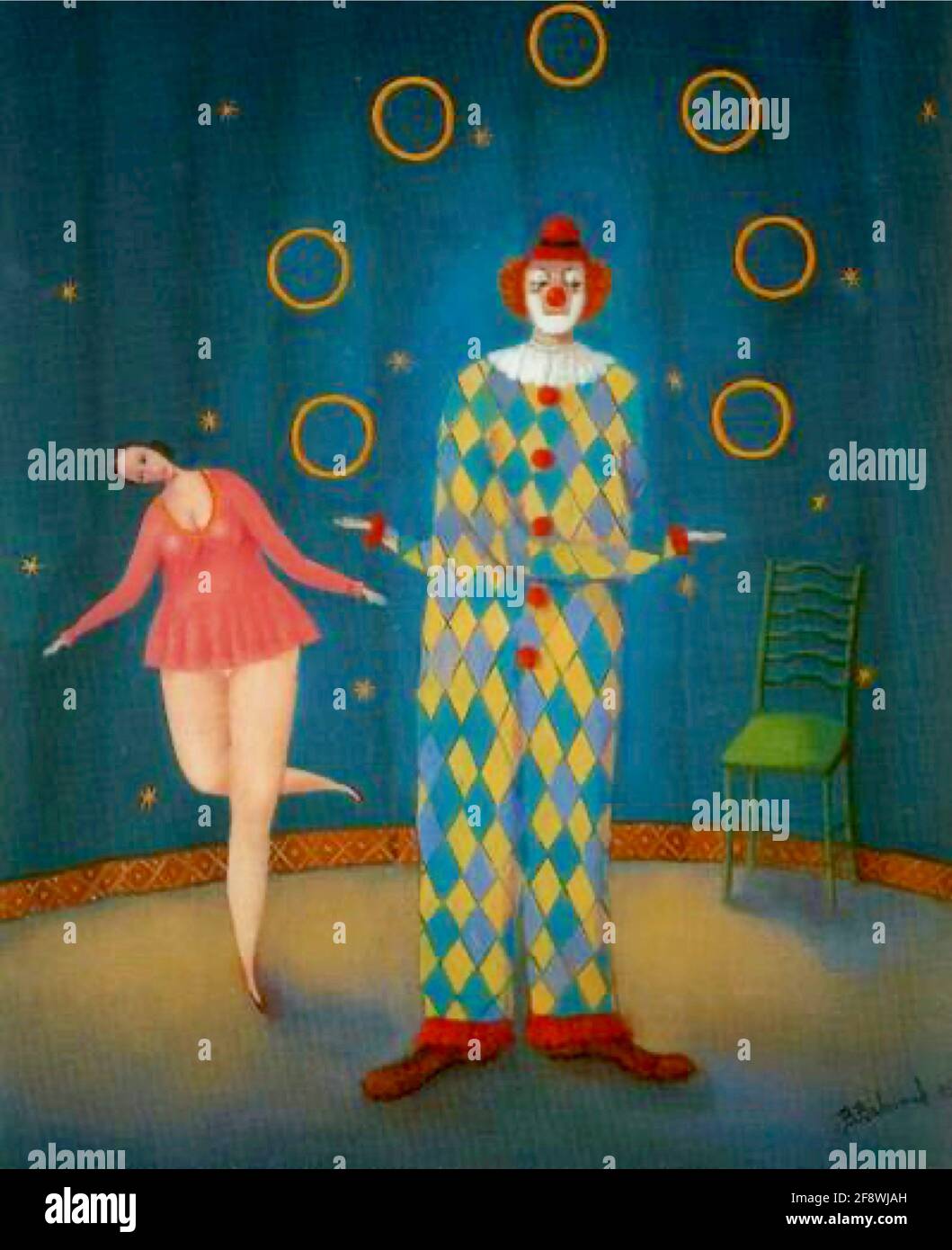 Branko Bahunek Kunstwerk eines jongliernden Clowns. Stockfoto